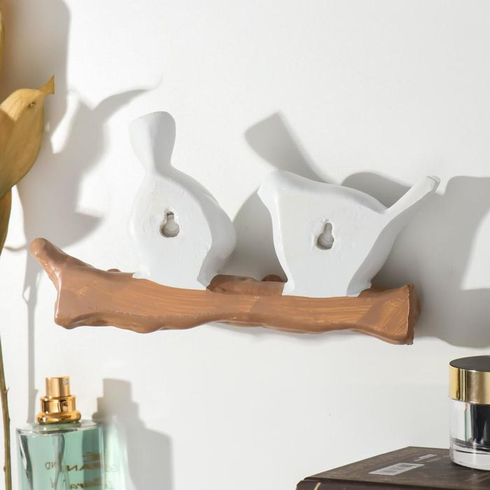 Крючки декоративные полистоун Крючки декоративные полистоун "Две птички на ветке" белые 10,5х5,5х21 см