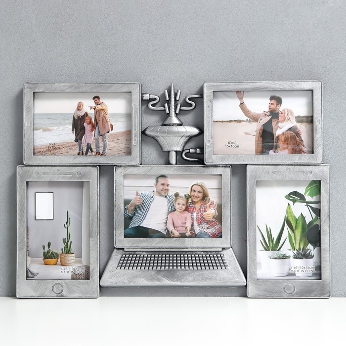 Фоторамка пластик на 5 фото 10х15 см  Фоторамка пластик на 5 фото 10х15 см "Ноутбук" тёмное серебро 30,5х44,5 см