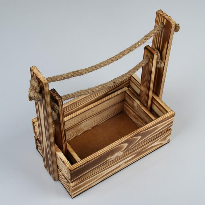 Набор кашпо деревянных 2 в 1 (25.5×15×30; 20×12×23 см)  Набор кашпо деревянных 2 в 1 (25.5×15×30; 20×12×23 см) "Аром", ручка канат, обожженный