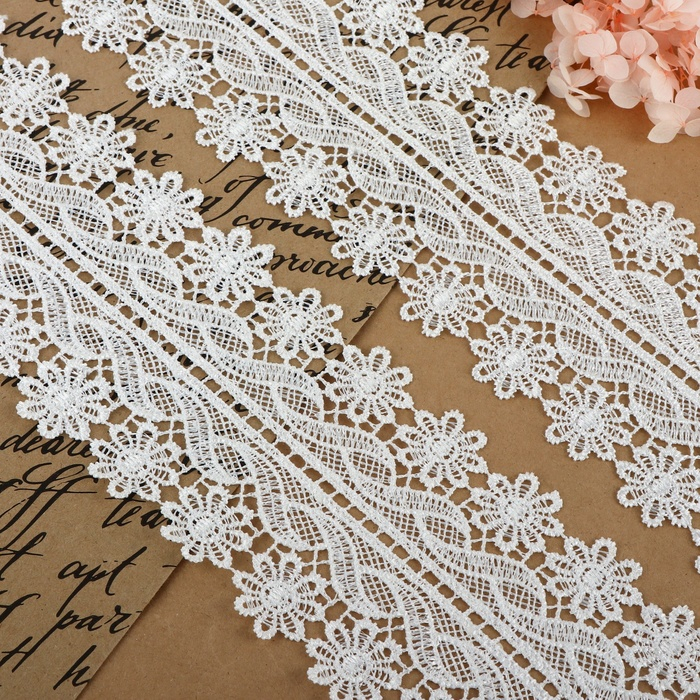 Кружево гипюровое, 80 мм × 6,8 ± 0,5 м, цвет белый