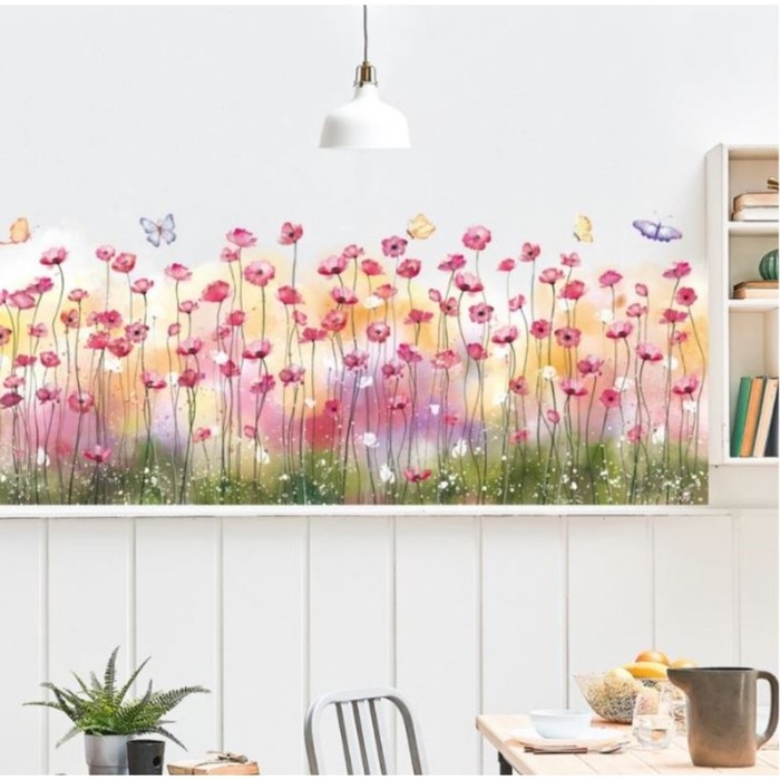 Наклейка пластик интерьерная цветная Наклейка пластик интерьерная цветная "Маковое поле" набор 2 листа 30х85 см