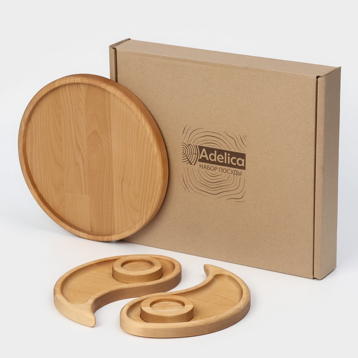 Подарочный набор деревянной посуды Adelica «Инь-янь», менажница 2 шт, поднос, подсвечник 2 шт, берёза Подарочный набор деревянной посуды Adelica «Инь-янь», менажница 2 шт, поднос, подсвечник 2 шт, берёза