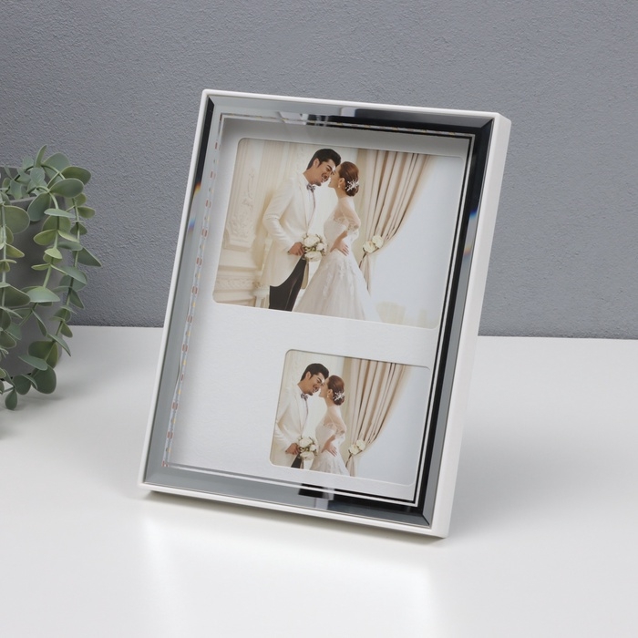 Фоторамка пластик на 2 фото 6х8,5 и 9х13 см Фоторамка пластик на 2 фото 6х8,5 и 9х13 см "Яркие моменты" свет от USB, серебро 18х2х23 см 107050