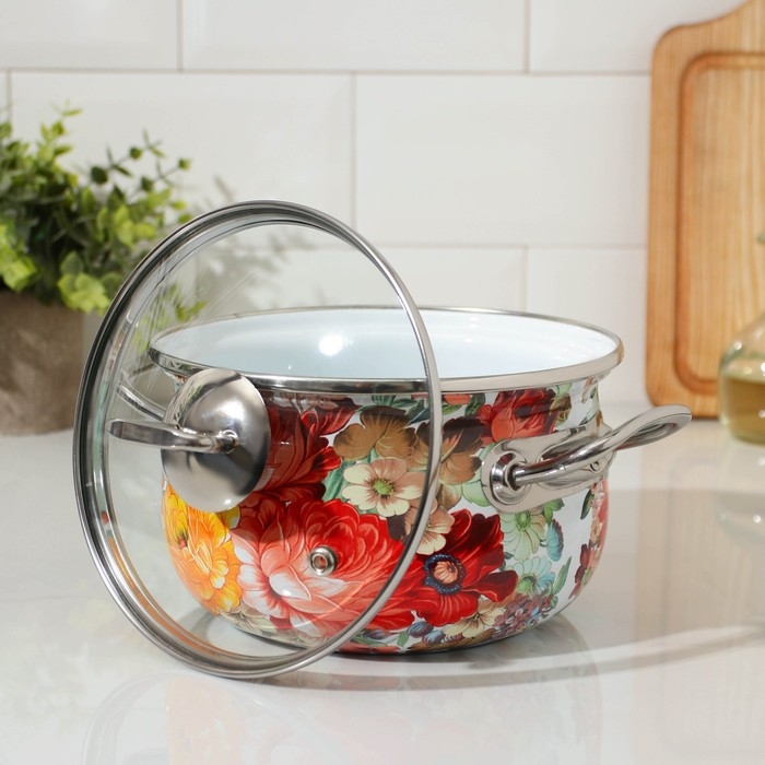 Кастрюля эмалированная «Верона», 2,1 л, стеклянная крышка, индукция Кастрюля эмалированная «Верона», 2,1 л, стеклянная крышка, индукция