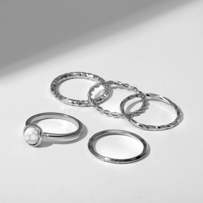 Кольцо набор 5 штук «Идеальные пальчики» венец, цвет белый в серебре