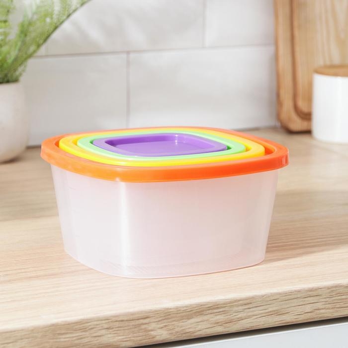 Набор пищевых контейнеров «BioFresh», 4 шт: 0,23 л, 0,5 л, 0,9 л, 1,55 л, прозрачные, крышки микс