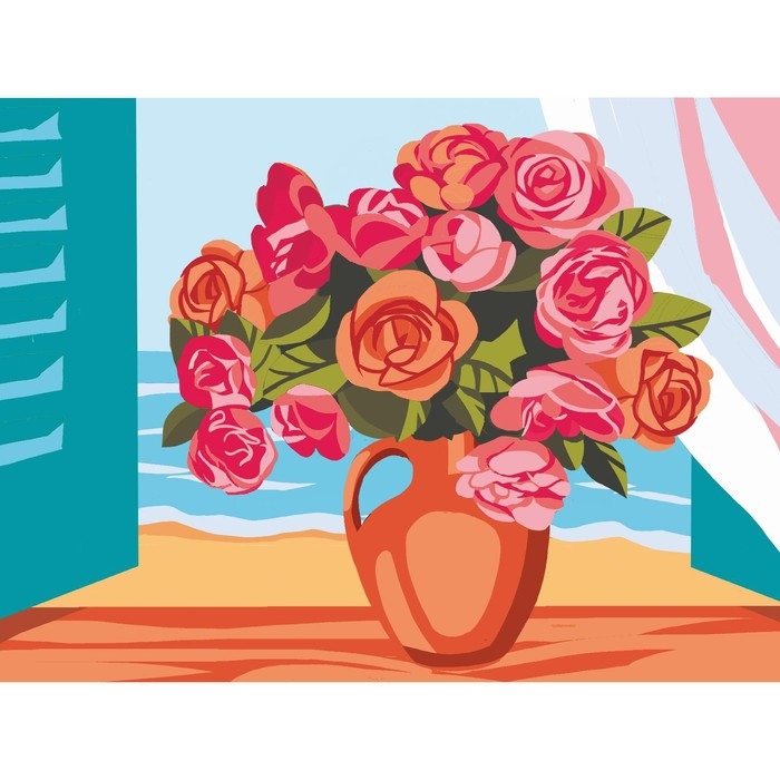 Алмазная мозаика с полным заполнением на подрамнике «Пионы на окне», 30 × 40 см Алмазная мозаика с полным заполнением на подрамнике «Пионы на окне», 30 × 40 см