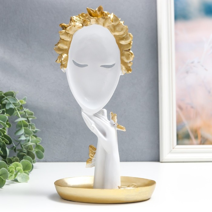 Сувенир полистоун подставка  Сувенир полистоун подставка "Девушка с золотыми цветами в волосах" белый 28х14,5х10 см