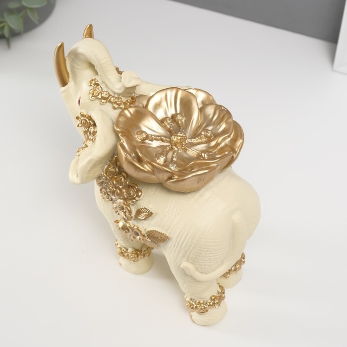 Сувенир полистоун Сувенир полистоун "Бежевый слон с золотым цветком" 18х14х19 см