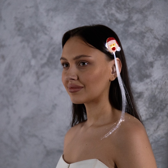 Заколка для волос светодиодная  Заколка для волос светодиодная "Дед Мороз" 33x4.5 см, 1 LED, батарейки LR1130x2 (в комплекте), мерцание, свечение белое