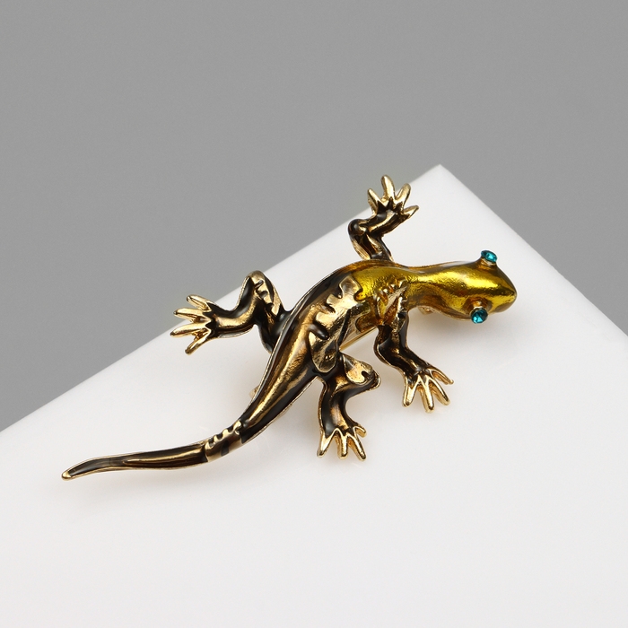 Брошь «Ящерица» дарк, цвет тёмно-зелёный в золоте