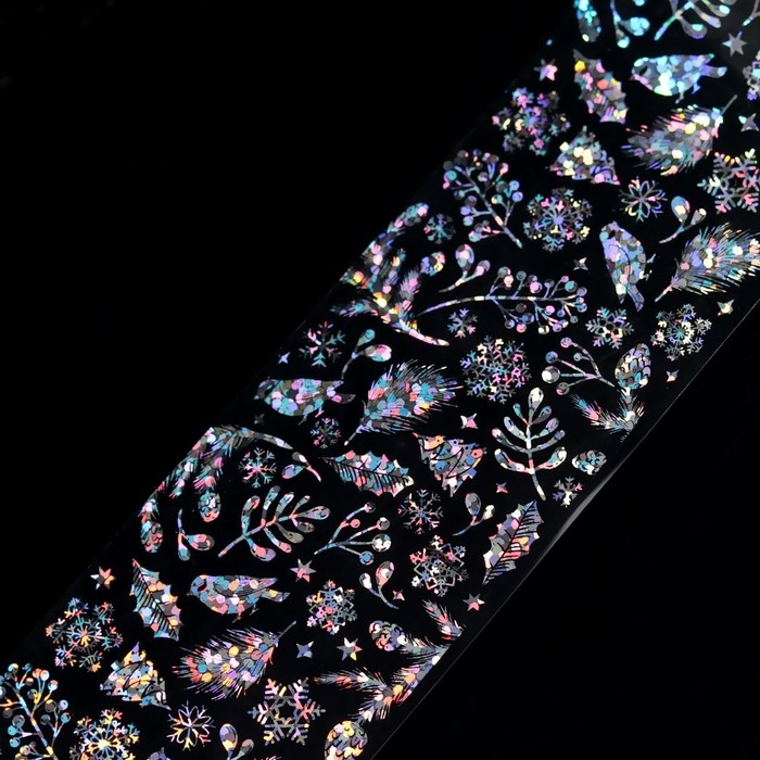 Новый год! Фольга для ногтей «Ветви и снегири», переводная, 4 × 50 см, голография