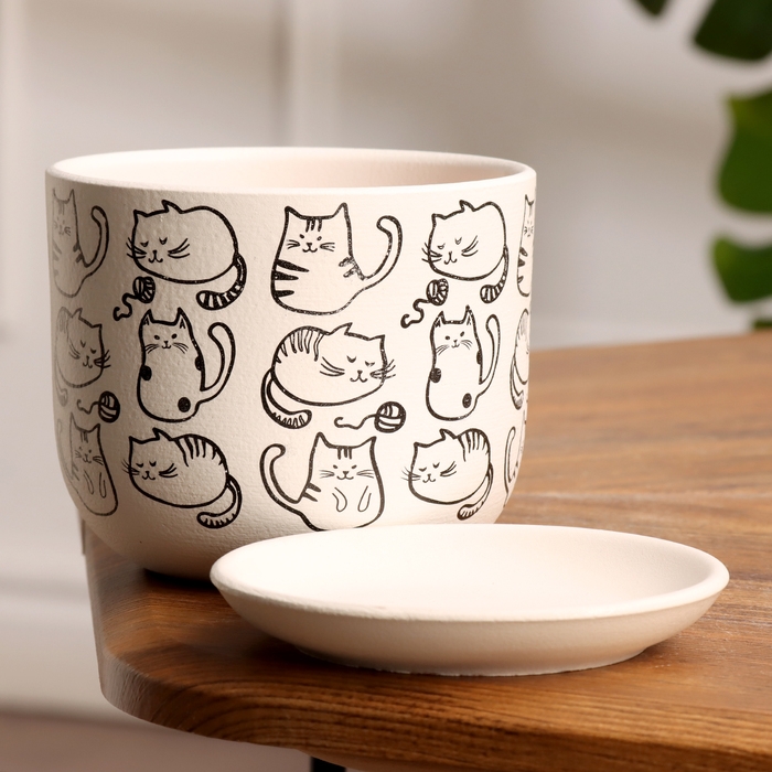 Горшок цветочный Коты белый бук №1, 0,8 л, d - 12 см Горшок цветочный Коты белый бук №1, 0,8 л, d - 12 см