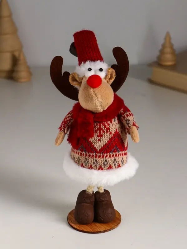 Сувенир "Лосик в вязаной шубе с узорами, в колпаке с колокольчиком" 7х6,5х19 см