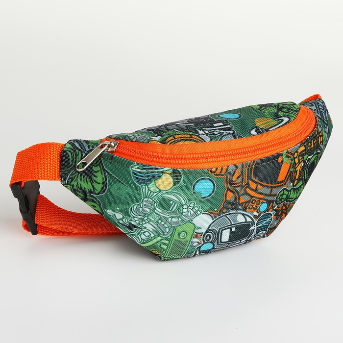 Сумка поясная детская на молнии, цвет зелёный