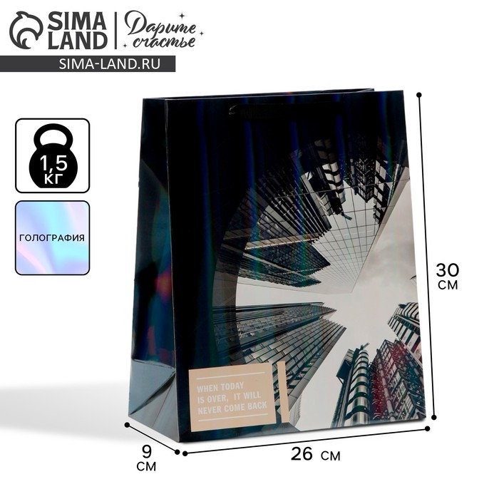 Пакет подарочный ламинированный вертикальный, упаковка, «Небоскрёб», радужная голография, М 26 х 32 х 12 см Пакет подарочный ламинированный вертикальный, упаковка, «Небоскрёб», радужная голография, М 26 х 32 х 12 см