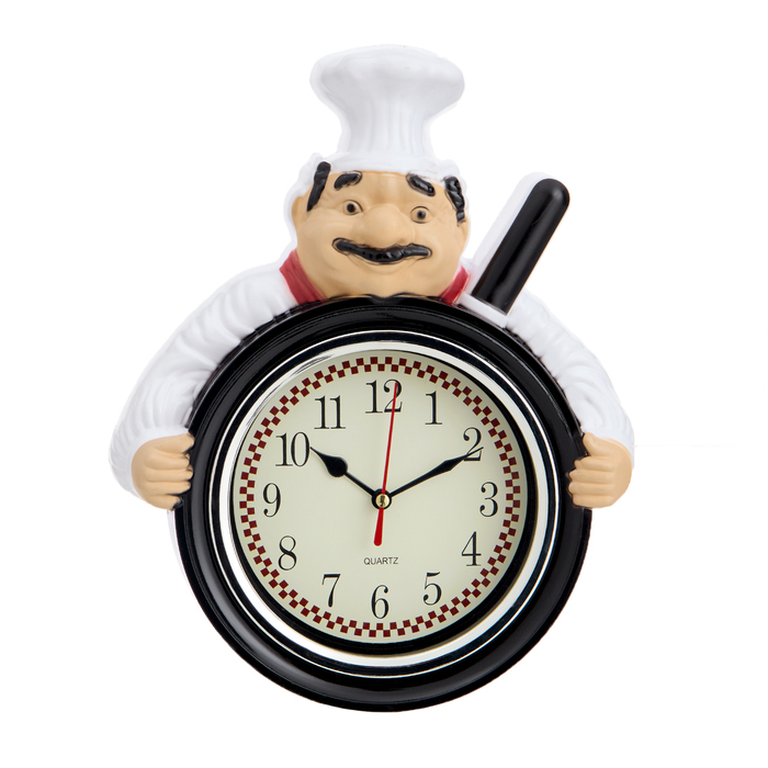Часы настенные интерьерные, для кухни,  Часы настенные интерьерные, для кухни, "Повар со сковородой", дискретный ход, 26.5 х 20 см