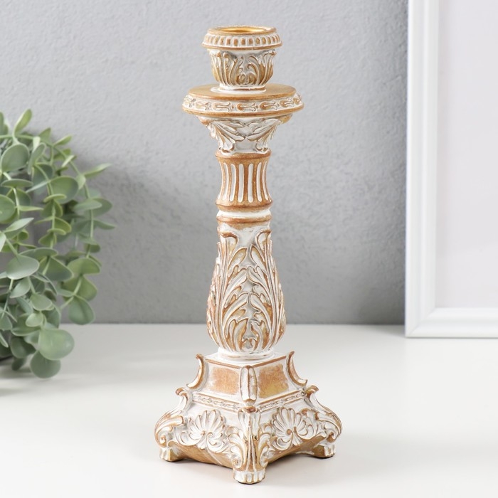 Подсвечник полистоун на 1 свечу Подсвечник полистоун на 1 свечу "Амфитея" песочная с патиной 7,8х7,8х23,5 см