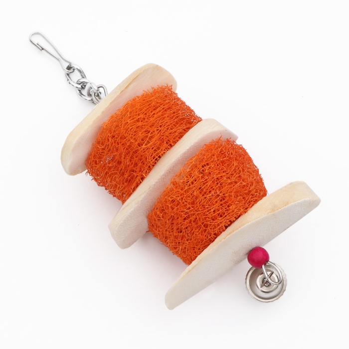 Игрушка с панцирем каракатицы, люфой и колокольчиком, 20 х 5 см, оранжевая Игрушка с панцирем каракатицы, люфой и колокольчиком, 20 х 5 см, оранжевая