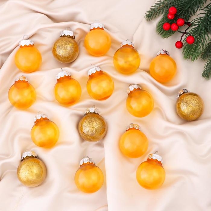 Набор шаров пластик d-5 см, 16 шт Набор шаров пластик d-5 см, 16 шт "Фелиция ассорти" золотисто-жёлтый