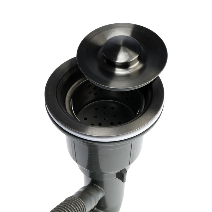 Мойка кухонная AFLORN AF95848F-L, врезная, левая, S=3 и 0,8 мм, 58х48х22 см, сифон, графит Мойка кухонная AFLORN AF95848F-L, врезная, левая, S=3 и 0,8 мм, 58х48х22 см, сифон, графит