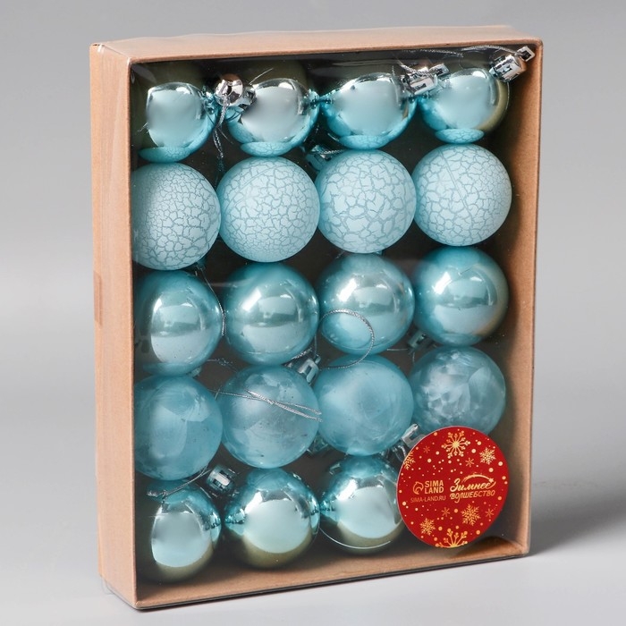 Набор шаров пластик d-4 см, 20 шт Набор шаров пластик d-4 см, 20 шт "Традиция" треск, голубой