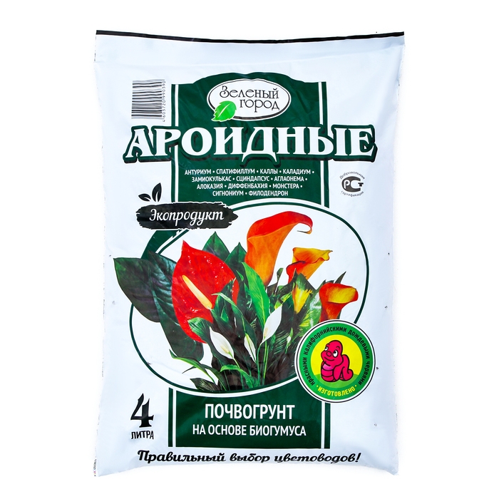 Почвогрунт на основе Биогумуса  Почвогрунт на основе Биогумуса "Зеленый город", ароидные, 4 л