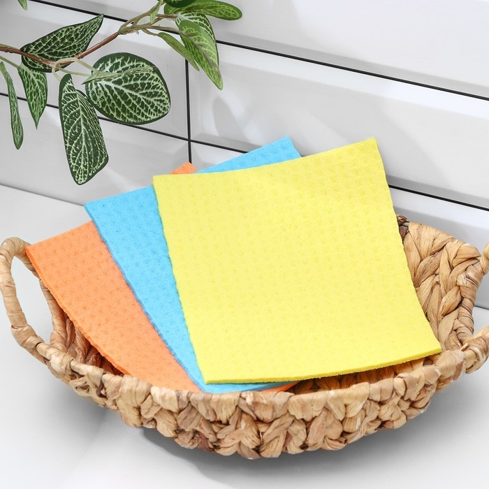 Салфетки из целлюлозы губчатые Доляна, тряпки для уборки, 15×17 см, 3 шт Салфетки из целлюлозы губчатые Доляна, тряпки для уборки, 15×17 см, 3 шт