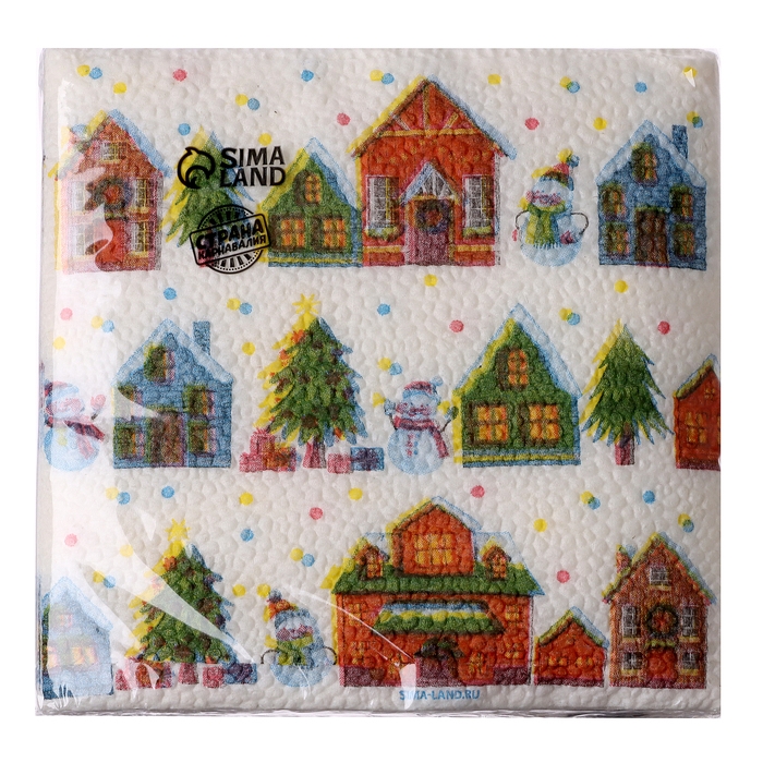 Салфетки новогодние бумажные &laquo;С Новым годом: домики&raquo;, однослойные, 24х24 см, 20 шт.