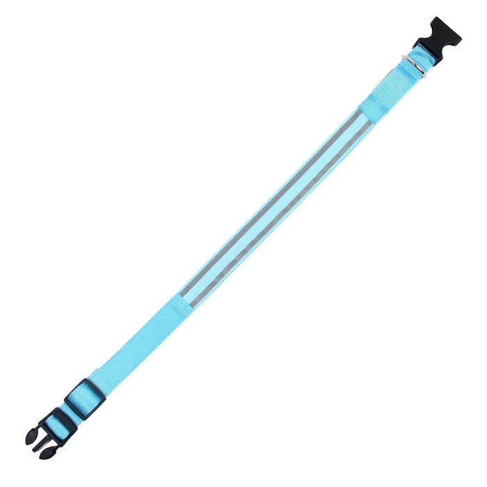 Ошейник с подсветкой Двойная полоса размер XL, ОШ 52-60 х 2,5 см, 3 режима свечения голубой Ошейник с подсветкой Двойная полоса размер XL, ОШ 52-60 х 2,5 см, 3 режима свечения голубой