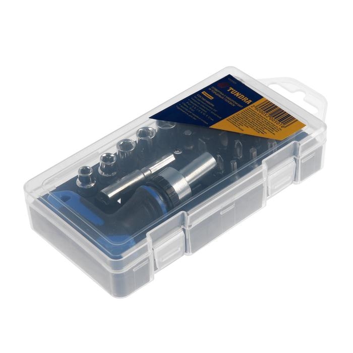 Отвертка с набором бит и торцевых головок ТУНДРА, в пластиковом кейсе, 1/4 Отвертка с набором бит и торцевых головок ТУНДРА, в пластиковом кейсе, 1/4", 26 предметов