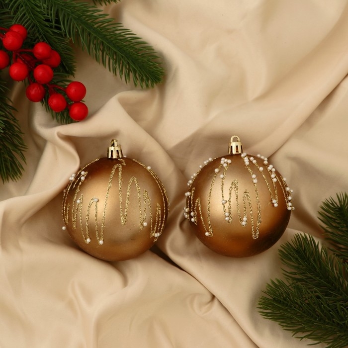 Набор шаров пластик d-8 см, 2 шт Набор шаров пластик d-8 см, 2 шт "Гэбриэл" бусинки, коричневый