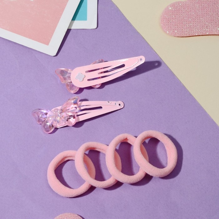 Набор для волос Набор для волос "Розовое чудо" (2 невидимки 5 см, 4 резинки) бабочка, розовый