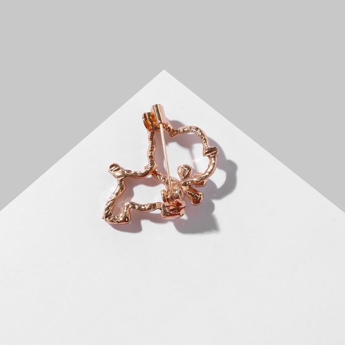 Брошь «Собачка» с цветочком, цвет белый в золоте Брошь «Собачка» с цветочком, цвет белый в золоте