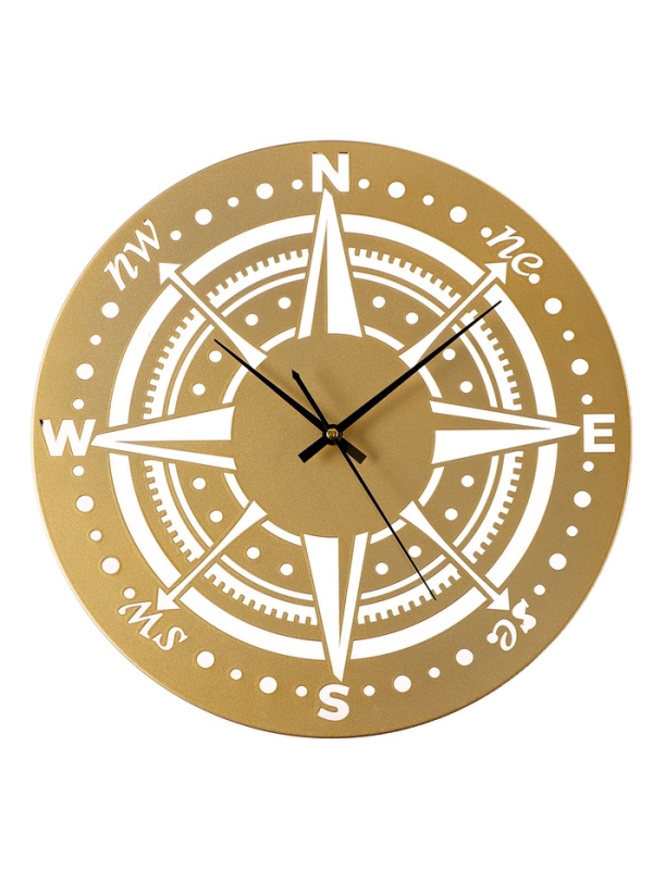 Часы настенные интерьерные «Компас», плавный ход, d-40 см, золотистые