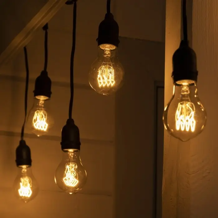 Гирлянда &laquo;Ретро белт-лайт&raquo; со свесами 10 и 20 см, 10 м, IP54, УМС, 2W, тёмная нить, шаг 50 см, Е27 (без ламп), 220 В