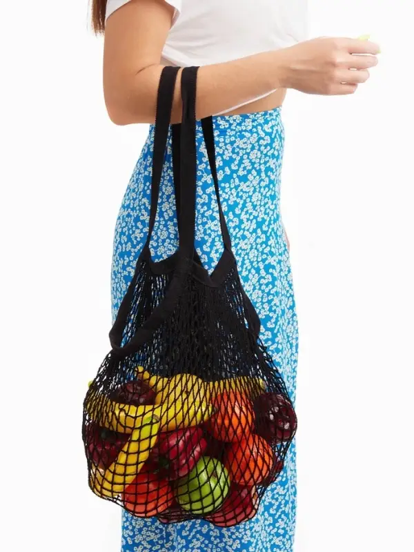 Сумка - авоська плетёная, клетка 1.5 см, чёрная