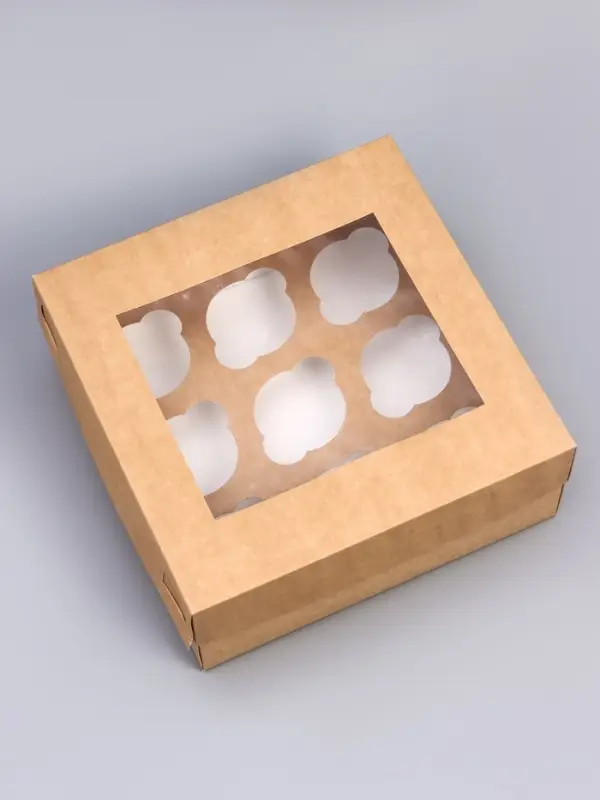 Коробка для капкейков с окном на 9 шт., крафт, 25&times;25&times;10 см