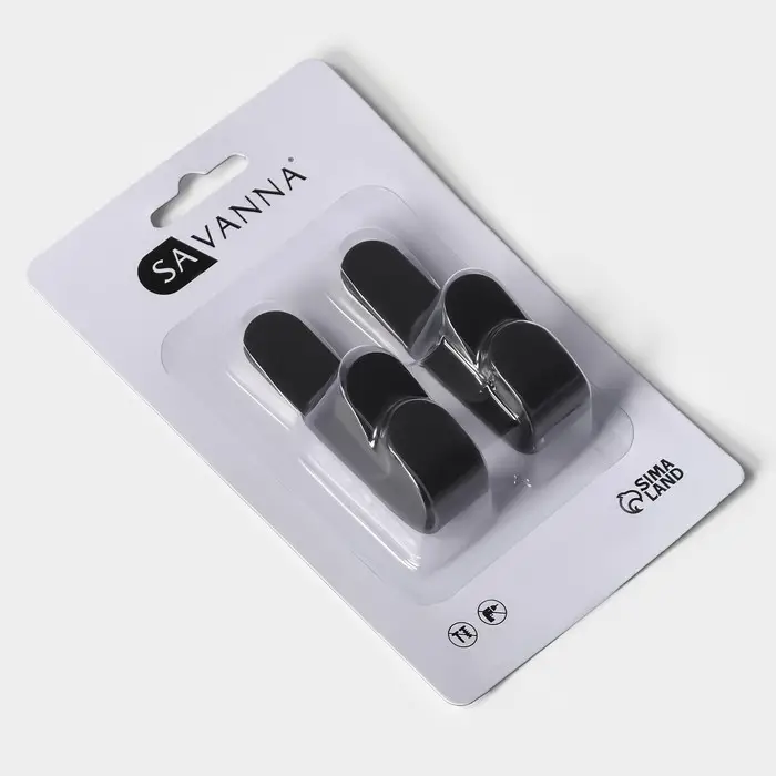 Крючки самоклеящиеся SAVANNA Black Loft, 4 шт., металл, 2.8&times;5.5&times;1.8 см, чёрные