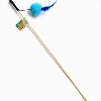 Дразнилка - удочка &laquo;Мячик с перьями&raquo;. на деревянной палочке, цвет МИКС