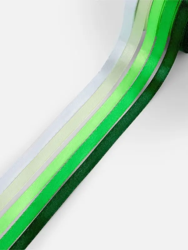 Атласная лента, набор 5 шт., 6 мм, 23&plusmn;1 м, белая, зелёная