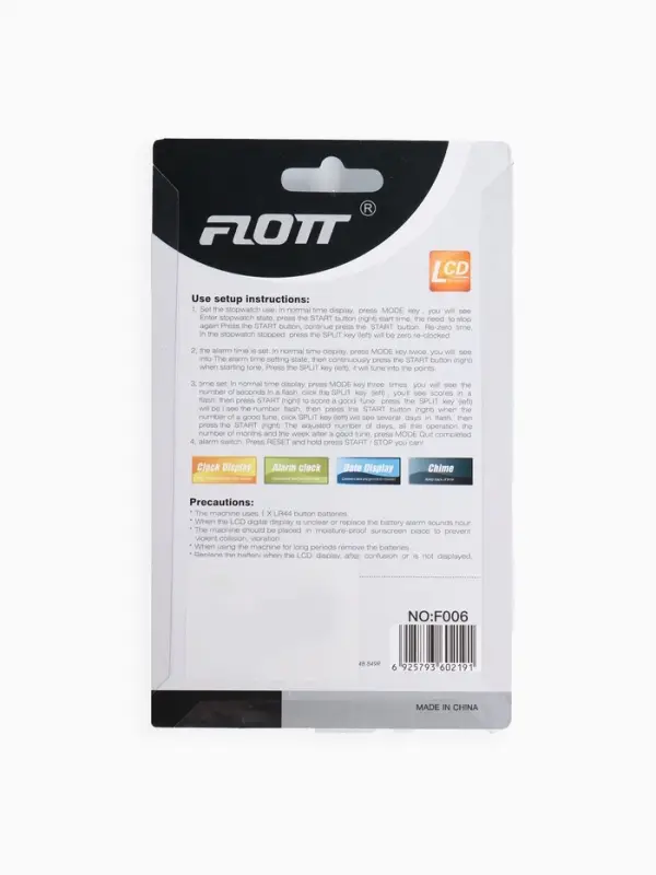 Секундомер FLOTT, 8.2&times;6.5&times;2 см, 1 отсечка, будильник, часы, календарь