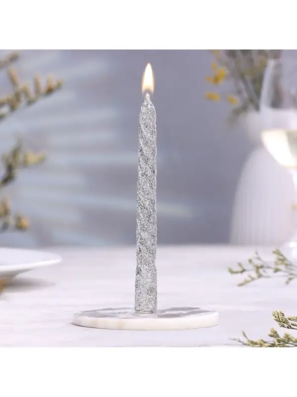 Набор свечей витых, 1.5&times;15 см, 2 шт., блестки, серебро