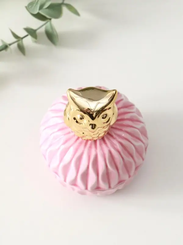 Шкатулка для украшений с крышкой &laquo;Золотой филин&raquo;, керамика, розовая, 8&times;8&times;12 см