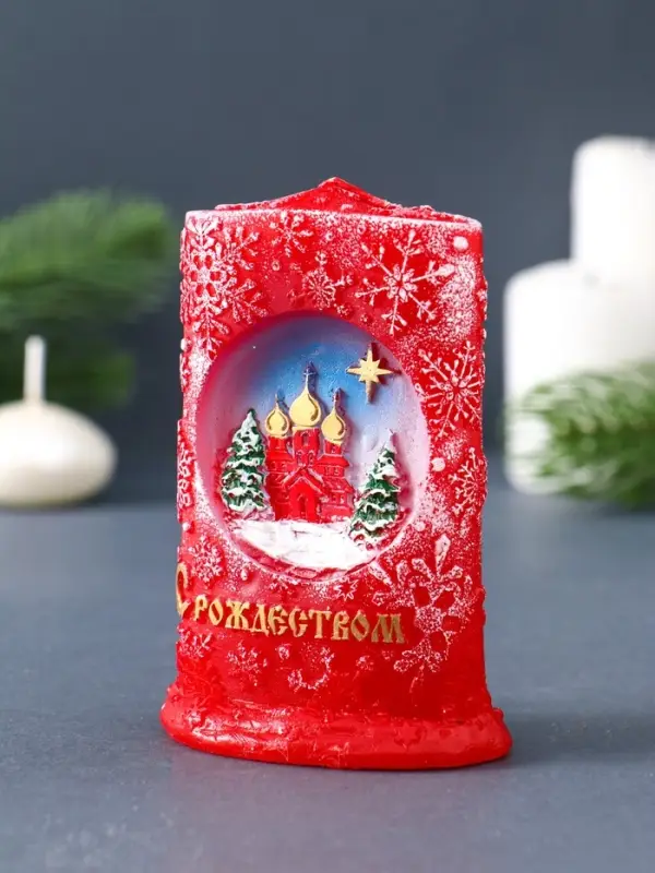 Свеча фигурная "Снежное Рождество" 7х4х10,5 см, цв. красный
