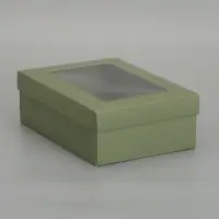 Коробка складная, крышка-дно, с окном, оливковая, 24 х 17 х 8 см