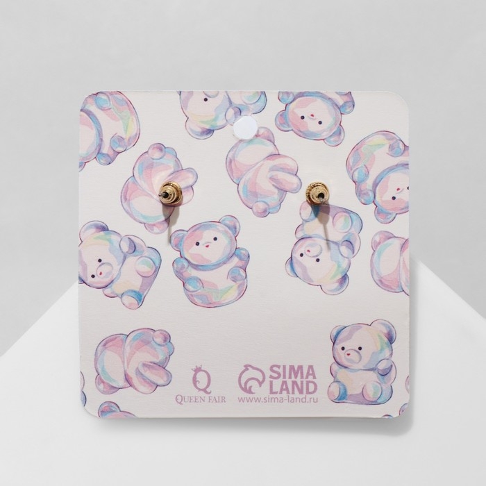 Серьги пластик «Мишки» с сердечками, цвет голубой в серебре Серьги пластик «Мишки» с сердечками, цвет голубой в серебре