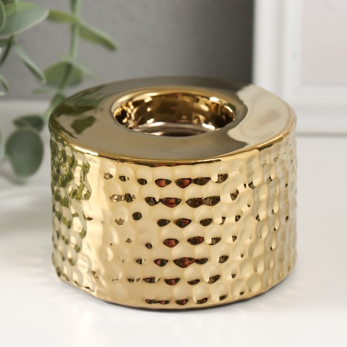 Подсвечник керамика на 1 свечу Подсвечник керамика на 1 свечу "Капли дождя на песке" d=4 см золото 9х9х6 см