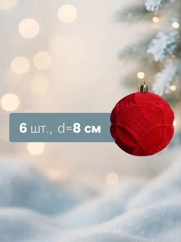 Ёлочные шары &laquo;Бьорн&raquo;, d=8 см, набор 6 шт., геометрия, красные