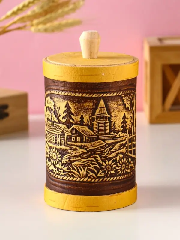 Туес Туес "Деревенька", D8смхH(с хватком)15,5см, береста